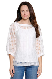Ali Miles Woven Polk-a-Dot Popover with Cami (A26502TM)(White)