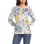 Ali Miles Knit Adventure Print pop-Over Top (A26520TM)(Multi)