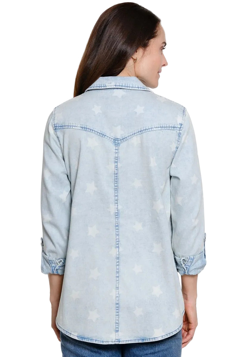 Ali Miles Woven Button Front Star Denim Shirt (A26545BM)