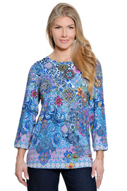 Ali Miles Allover Floral And Animal Print Knit Popover Tunic  (A26601TM)(Multi )