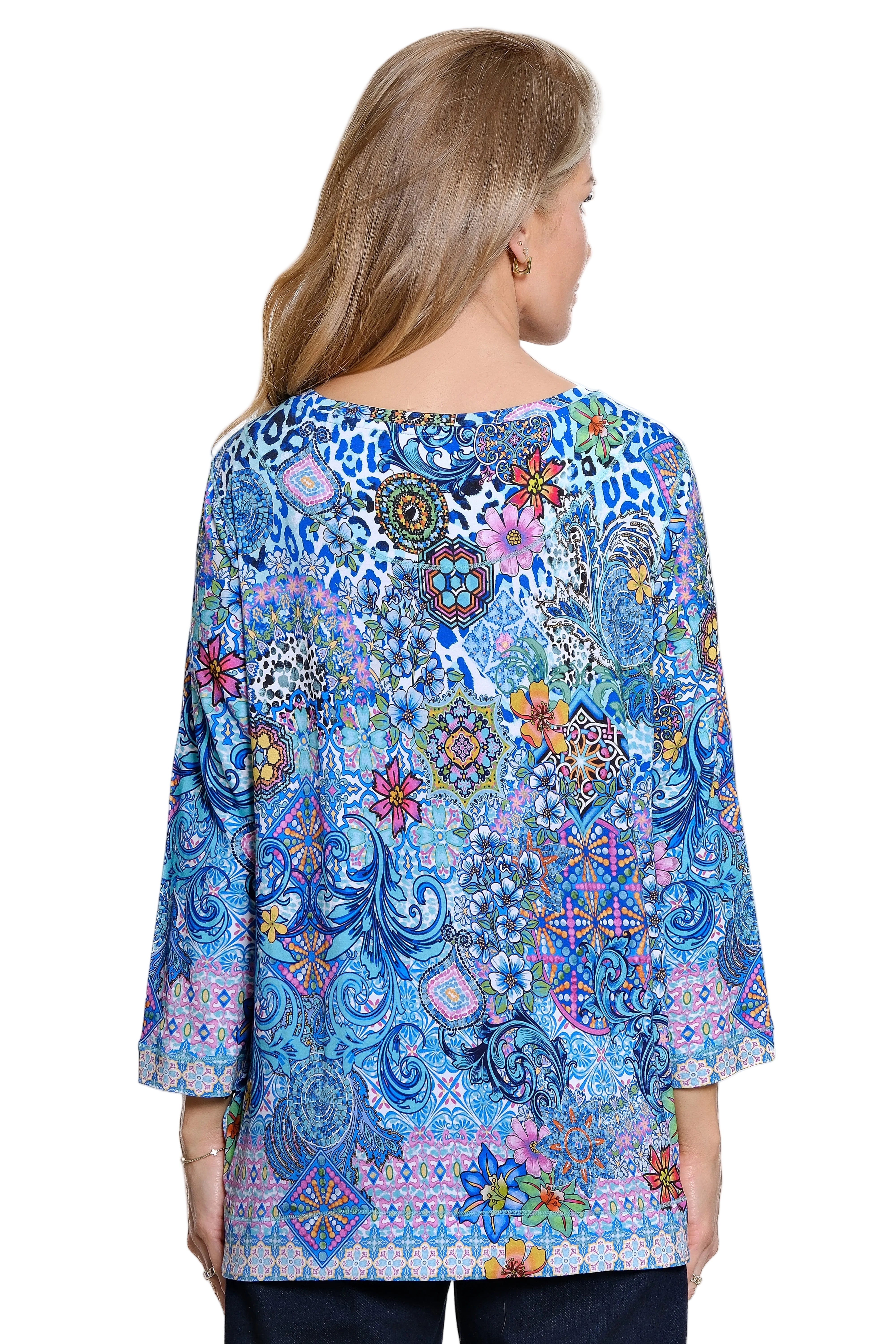 Ali Miles Allover Floral And Animal Print Knit Popover Tunic  (A26601TM)(Multi )