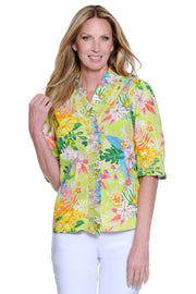 Ali Miles Allover Floral Ruffle Collar  Button Front Shirt (A26608BM)(Floral Multi)