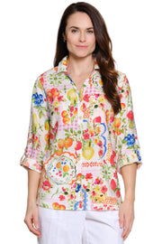 Ali Miles Allover Fruit and Floral Button Front Blouse (A26609BM)(Multi)