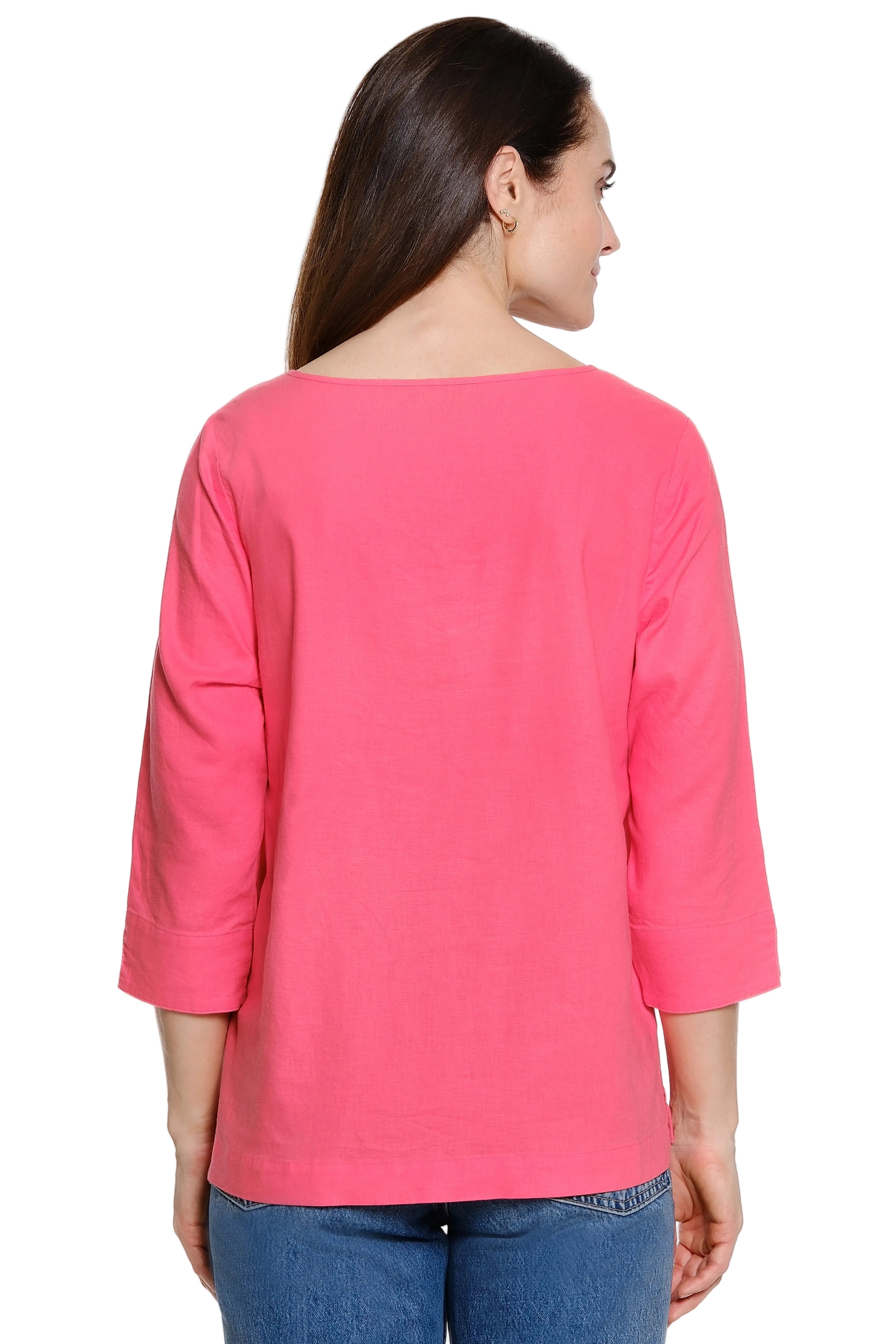 Ali Miles Solid Button Detail  Popover Tunic  (A26629TM)(Watermelon)