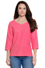 Ali Miles Solid Button Detail  Popover Tunic  (A26629TM)(Watermelon)