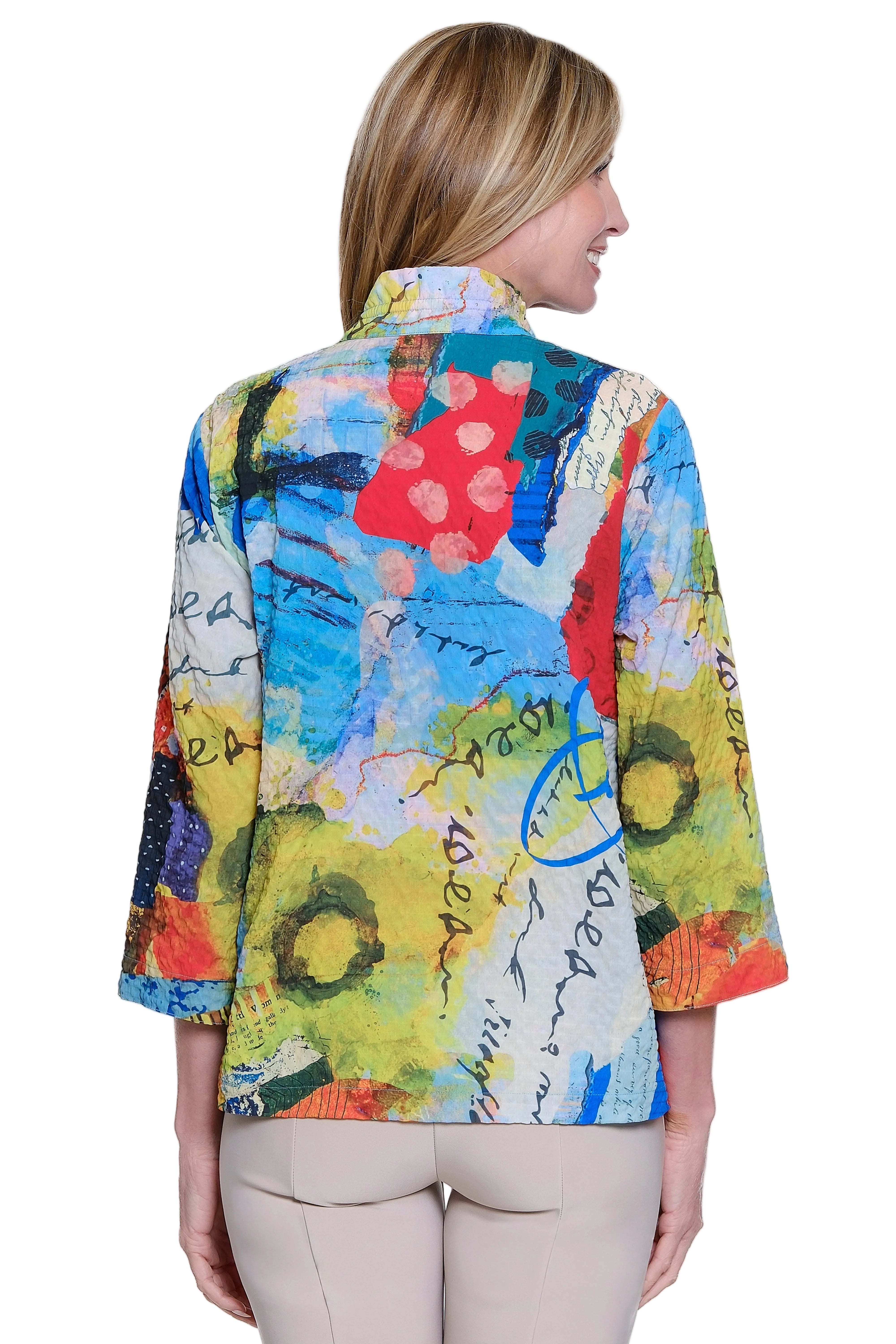 Ali Miles Printed Woven Textured Button Front Top (A36711BM) (ABSMLT)