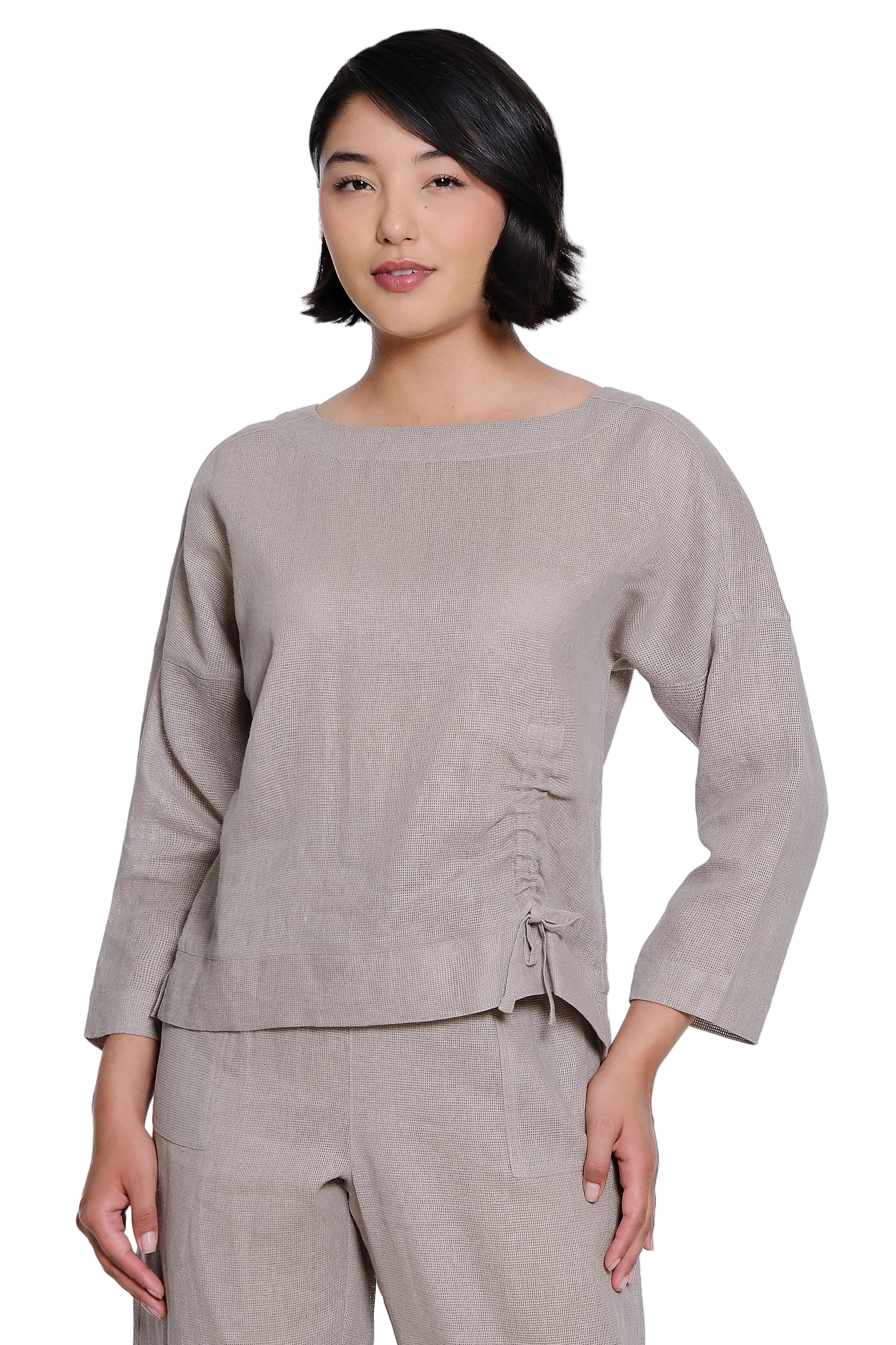 Ali Miles Woven Pop-Over 3/4 Dropped Shoulder Sleeves (A36714TM) (Latte)