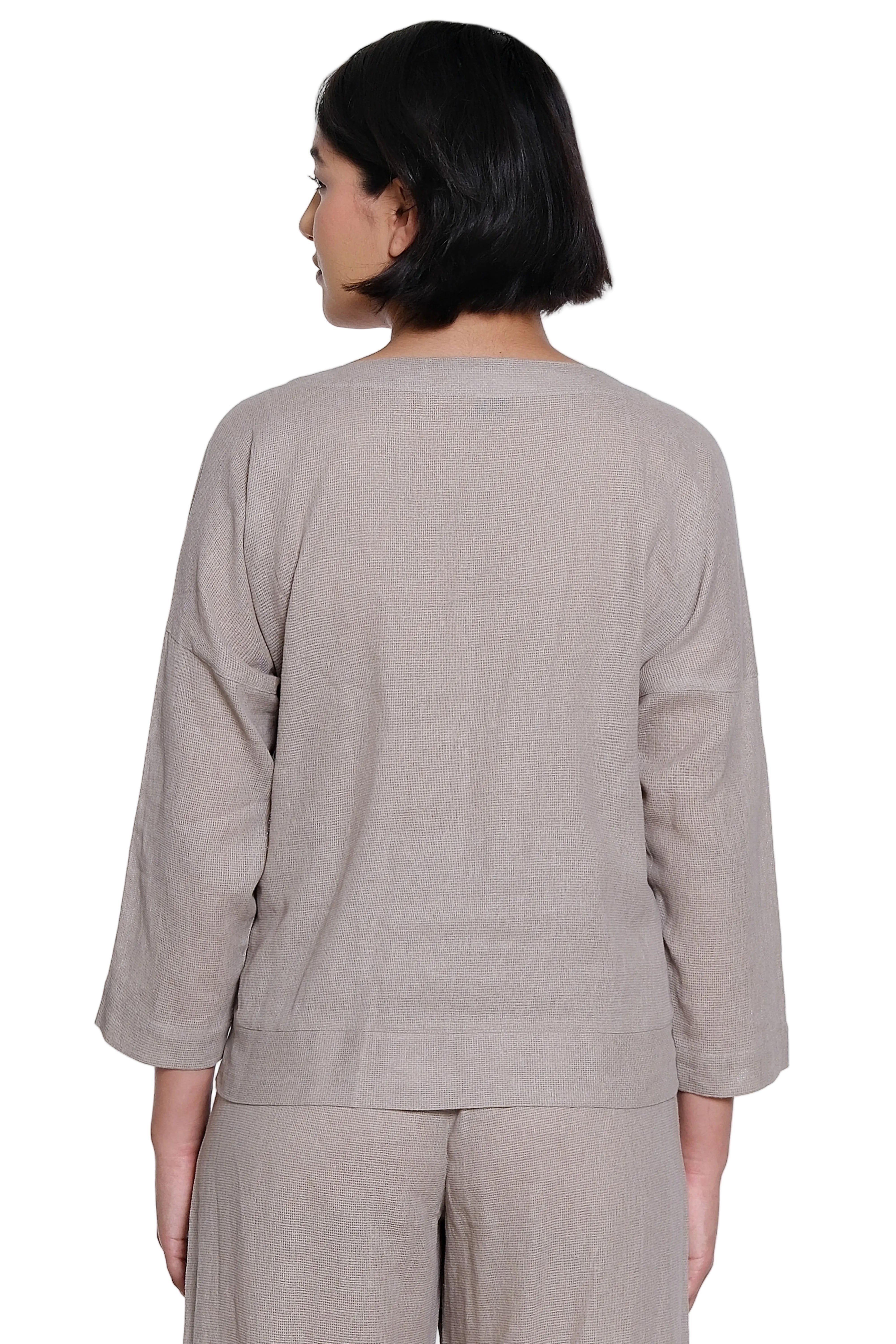Ali Miles Woven Pop-Over 3/4 Dropped Shoulder Sleeves (A36714TM) (Latte)