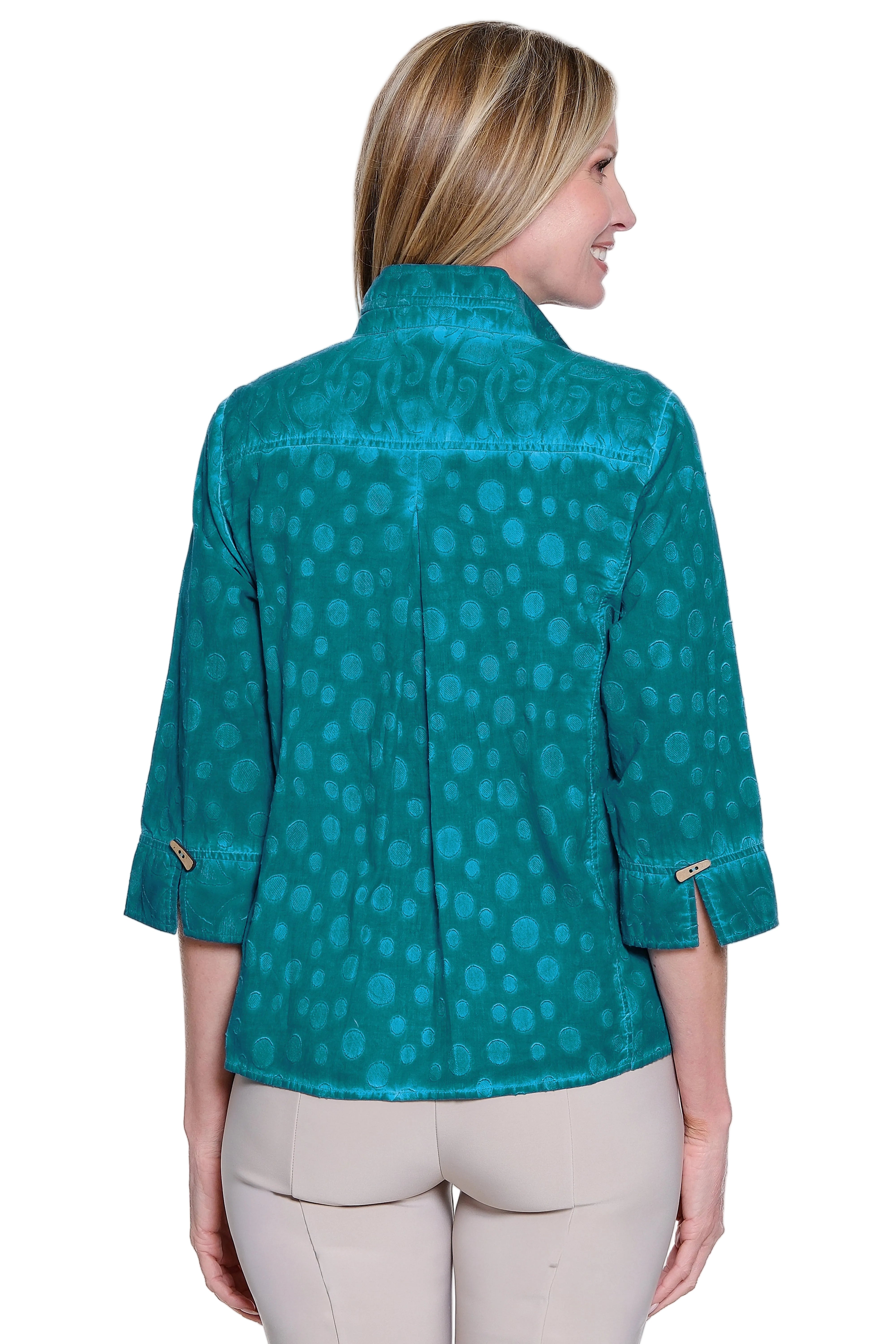 Ali Miles Woven Textured Jacquard Button Front Top (A36720BM) (Peacock)