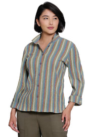Ali Miles Woven Yarn Dyed 3/4 Sleeve Top (A36801BM) (Multi)