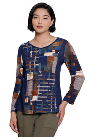 Ali Miles Printed Knit Top (A36808TM) (Navy Multi)