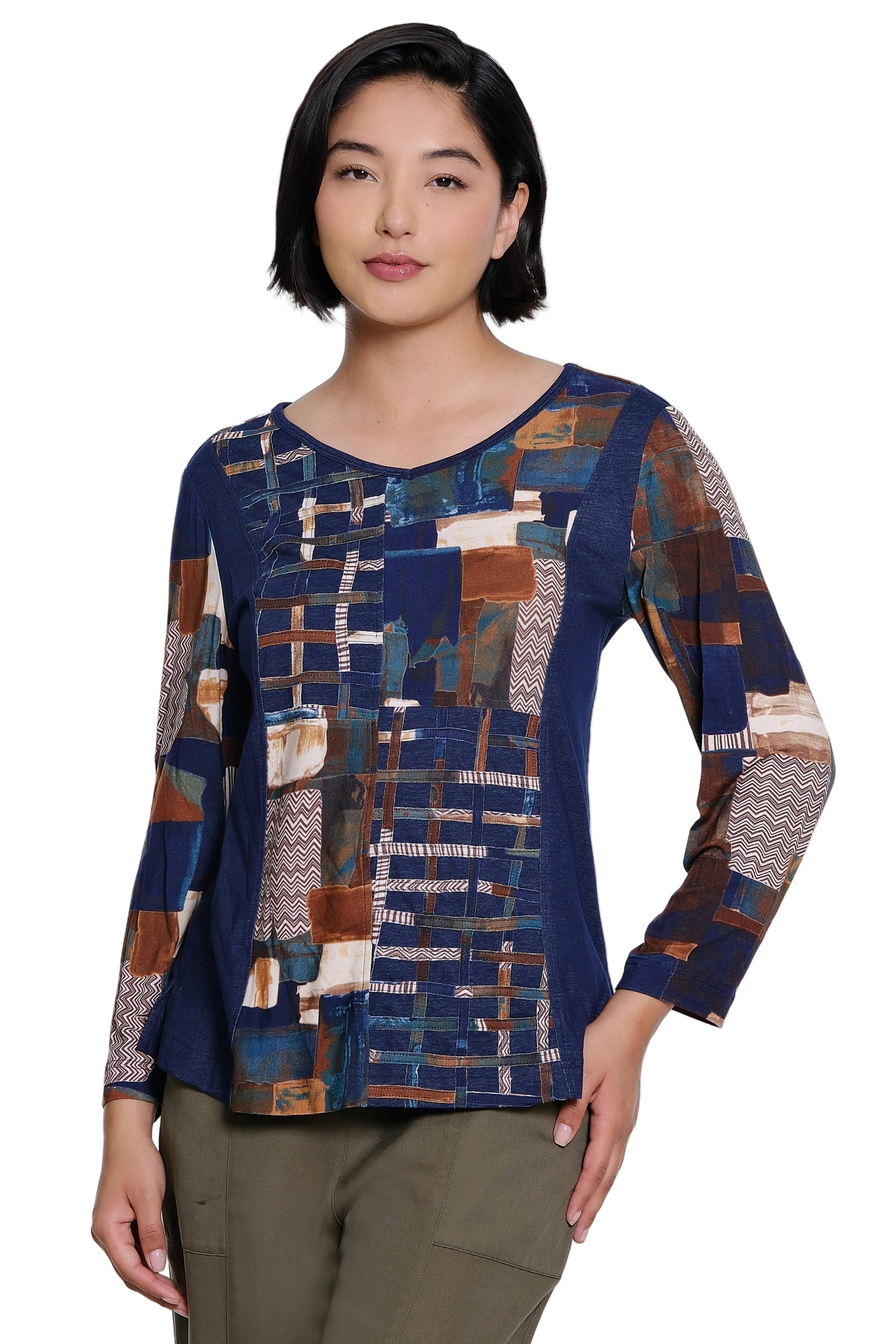 Ali Miles Printed Knit Top (A36808TM) (Navy Multi)