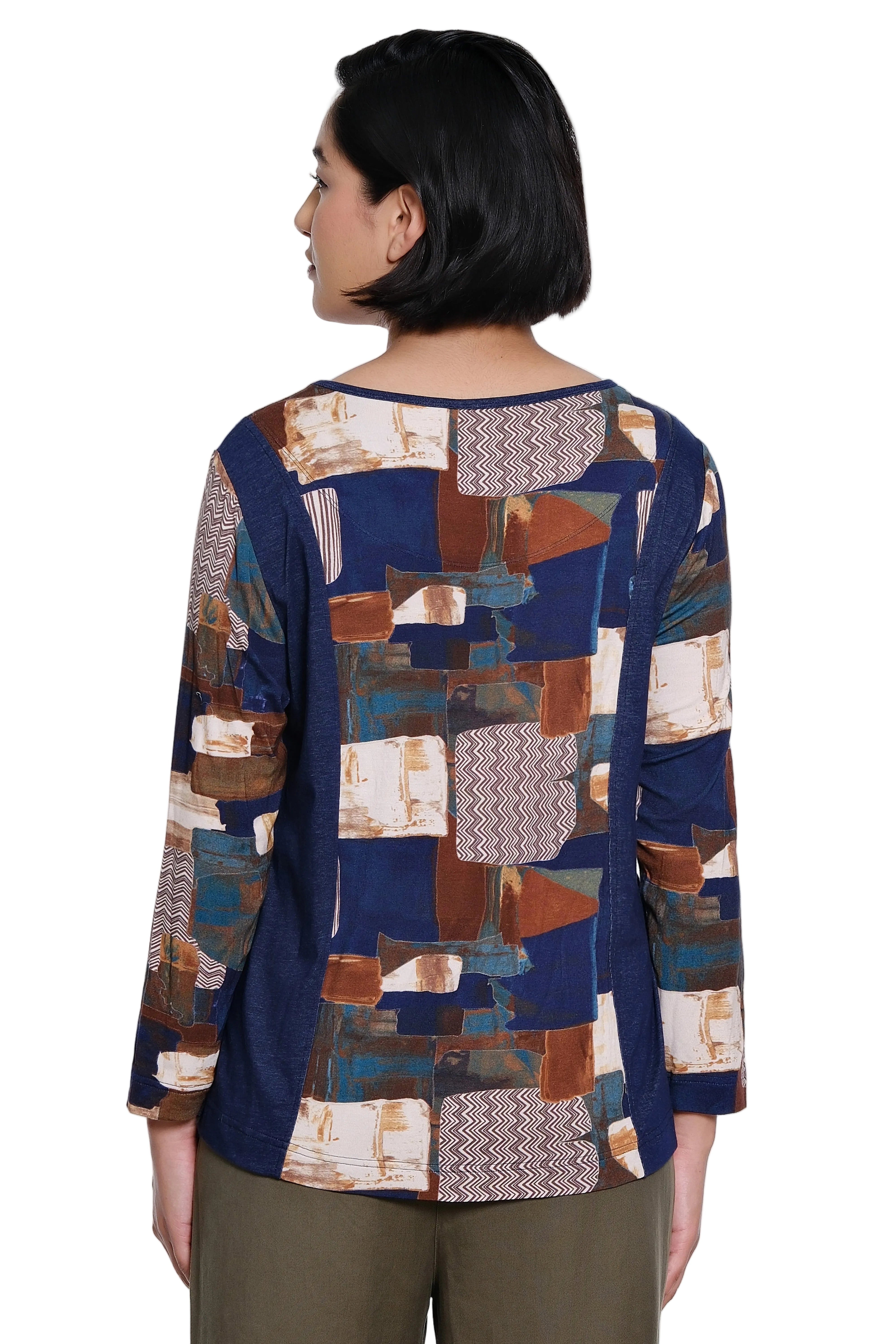 Ali Miles Printed Knit Top (A36808TM) (Navy Multi)