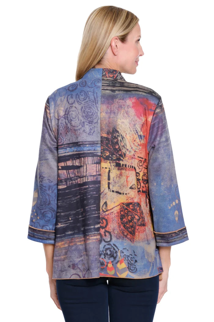 Ali Miles Abstract Multi Open Front Knit Jacket (INDY/RED)