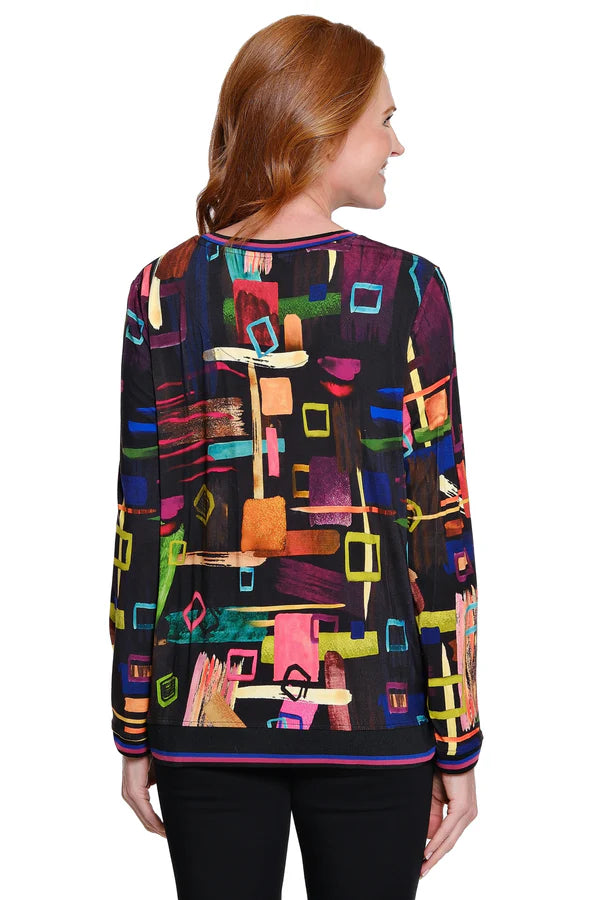Ali Miles Abstract Multi Print Heatset Details Pop Over Tunic
