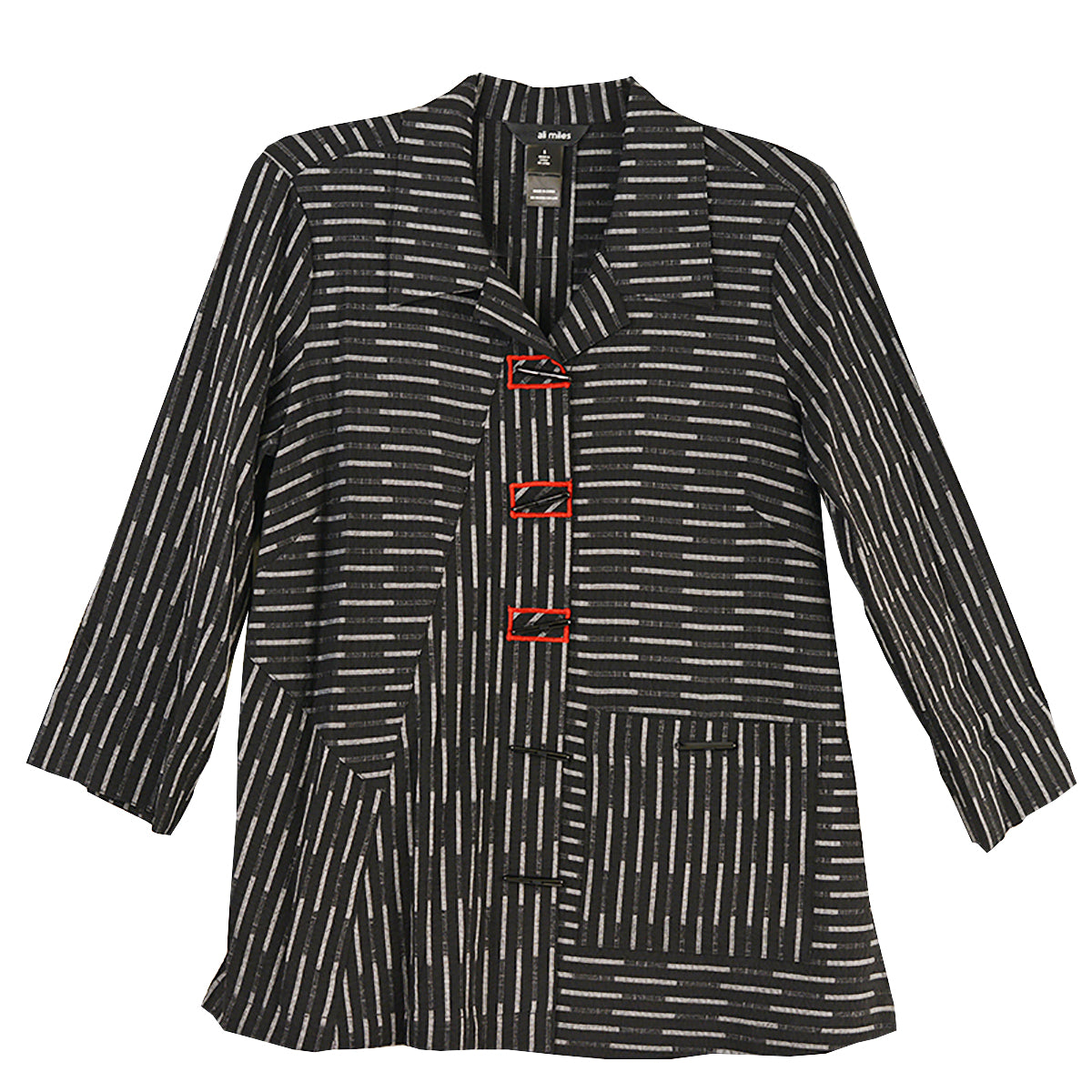 Ali Miles Woven Grey Multi Button Front Tunic  Shirt/Jacket