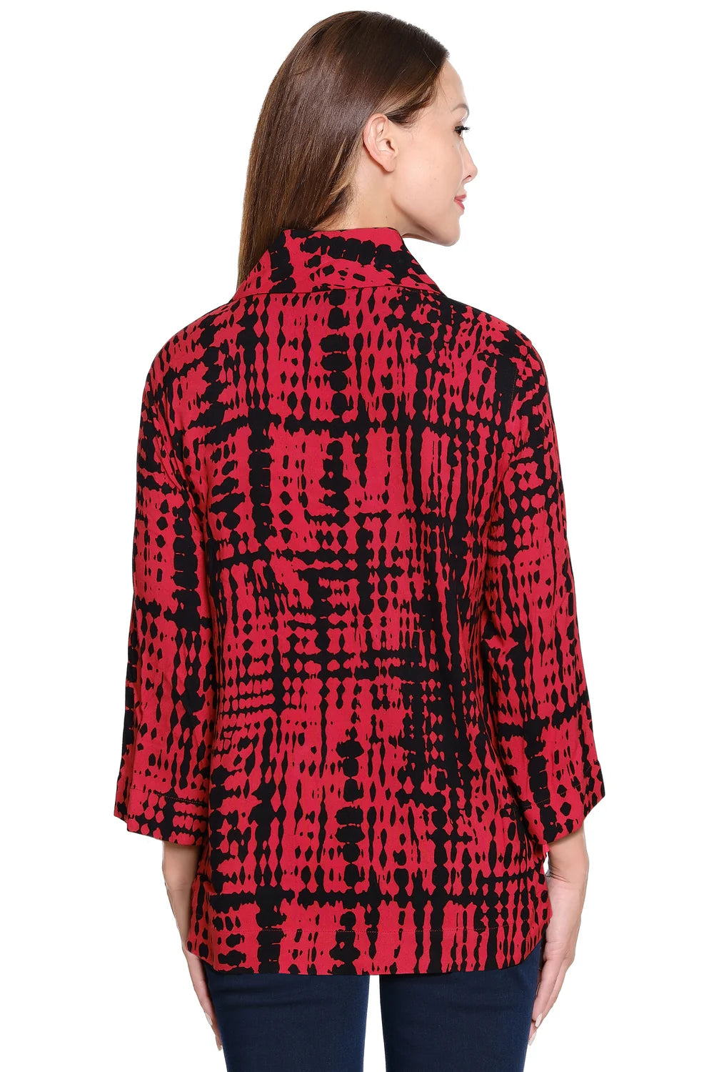 Ali Miles Red & Black Abstract Cowl Neck Pop Over Tunic (A45620TM)