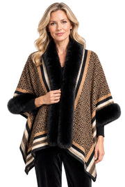 Ali Miles Knit Open Front Jacket, Plush Trim Details (A46601JM) (Chestnut)