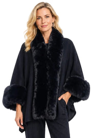 Ali Miles Knit Open Front Jacket With Plush Trim Long Sleeves With Cuffs (A46605JM) (Black)