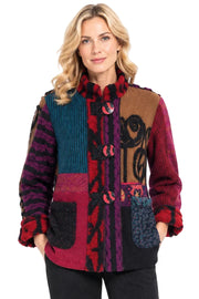 Ali Miles Woven Mixed Media Button Front Jacket With Mandarin Collar (A46608JM) (Multi)