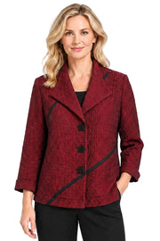 Ali Miles Woven Textured Button Front Jacket, Point Collar, Long Sleeves (A46623JM) (Fiery Red)