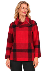 Ali Miles Knit Plaid Pop-Over Tunic (A46655KM)(Red Plaid)