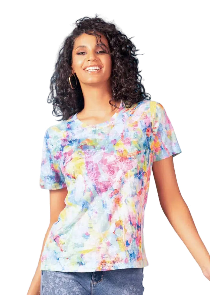 Alison Sheri Crew Neck Burn-Out Short Sleeve Top (A47363)
