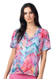 Alison Sheri V-neck Burn-Out Short Sleeve Top (A47387)