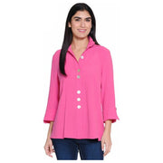 Ali Miles Woven Button Front Ruffle Collar Solid Shirt (PNK)