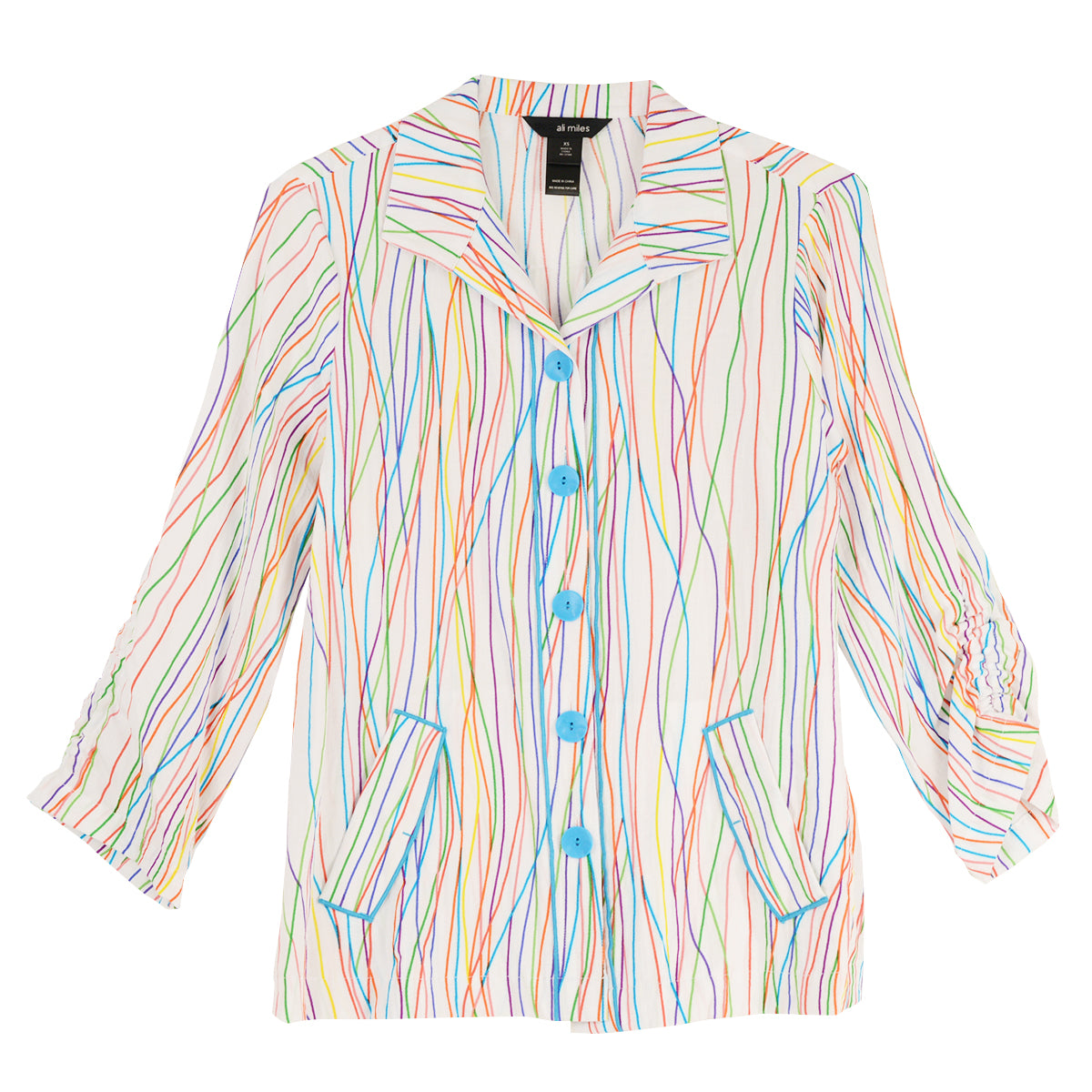 Ali Miles Woven Full  Button Front Point Collar Tunic (WHT/MULTI)