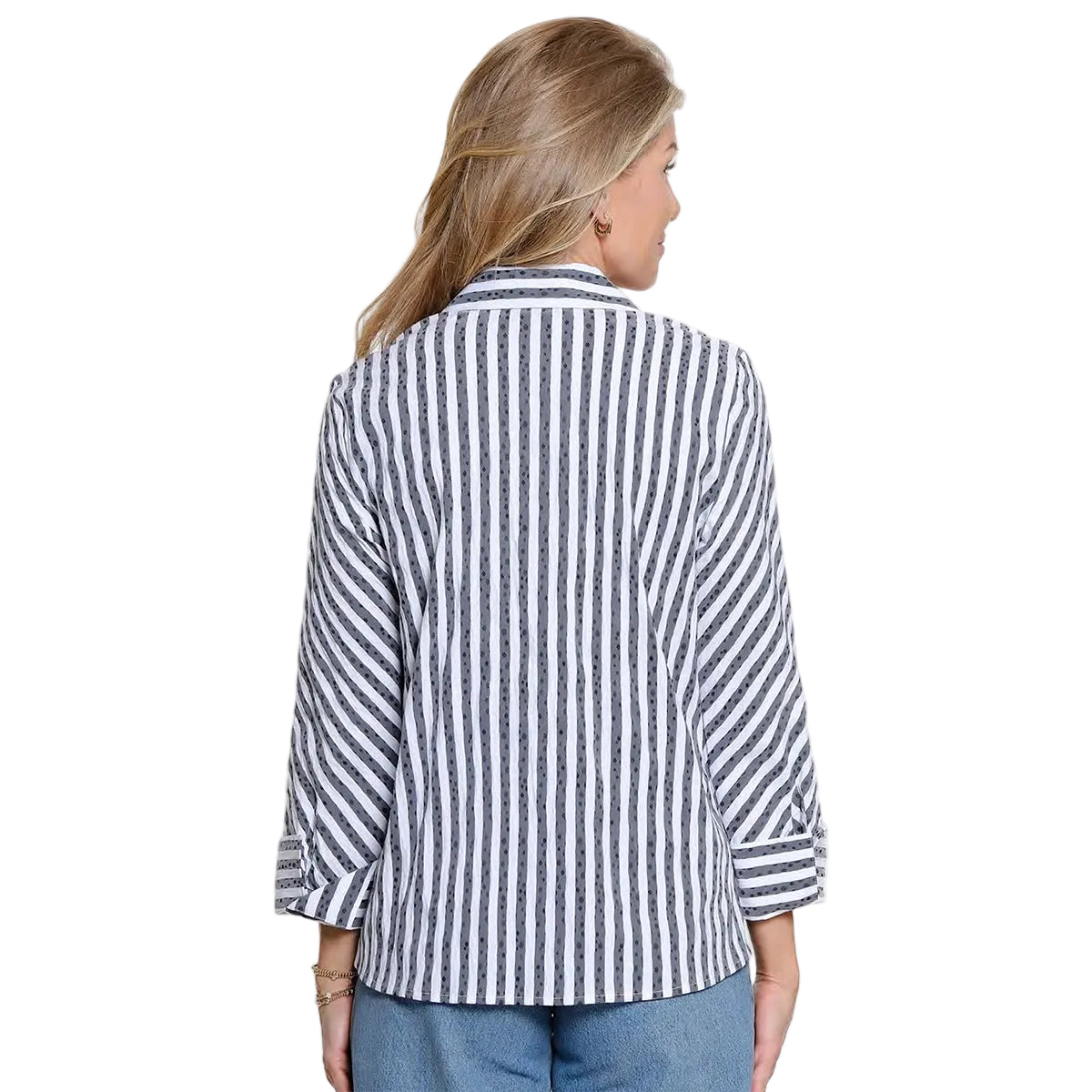 Ali Miles Woven Jacquard Pop-over top (A56116TM)(Gray Stripe)