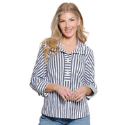 Ali Miles Woven Jacquard Pop-over top (A56116TM)(Gray Stripe)