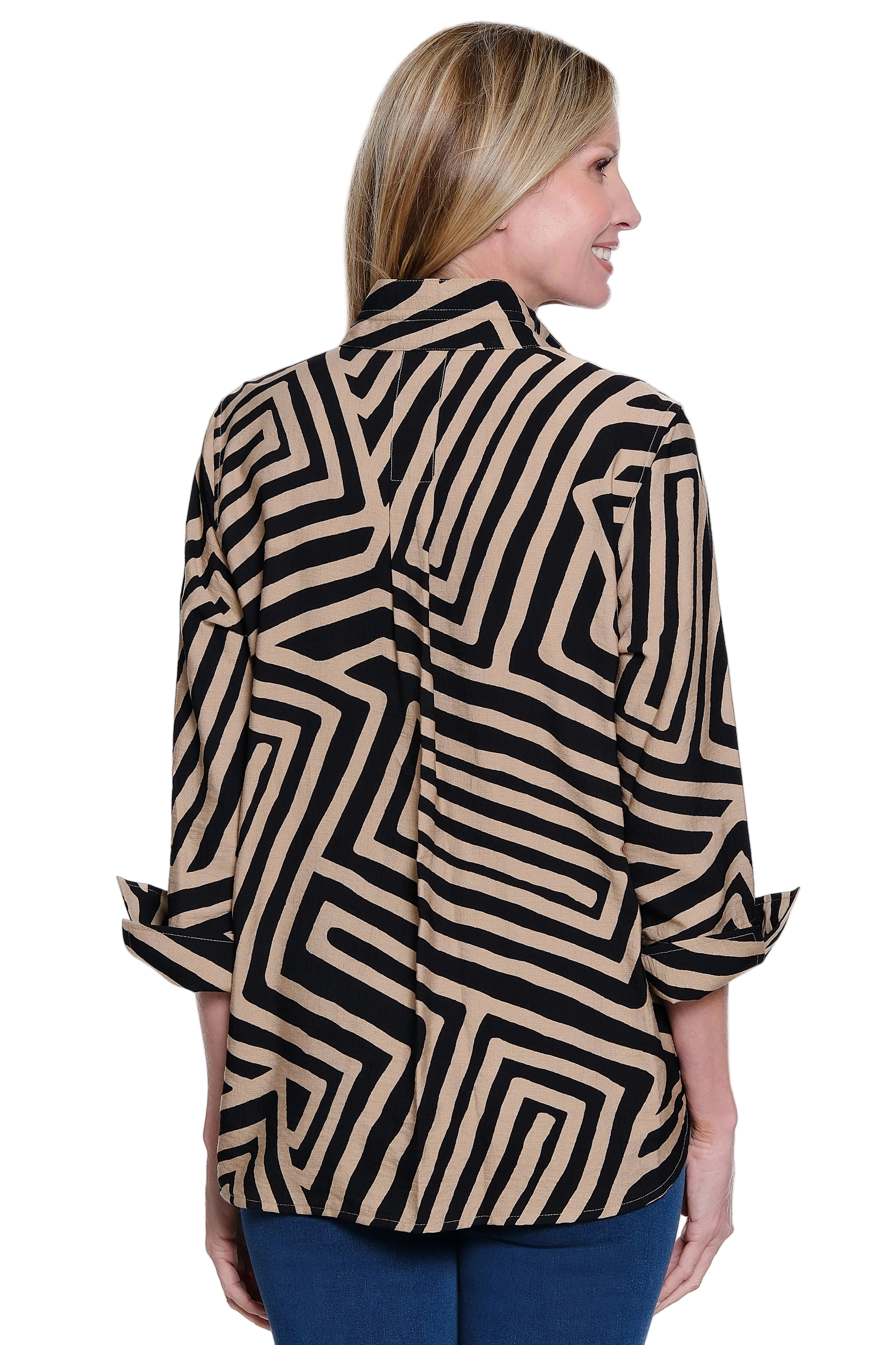 Ali Miles Woven Button Front 3/4 Cuff Sleeve Top (A66104BM) (KHAKI)
