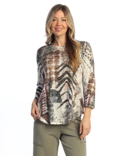 Jess & Jane Nomadic 3/4 sleeve Burn Out Round Hem Tunic Top (AJ2-2238)