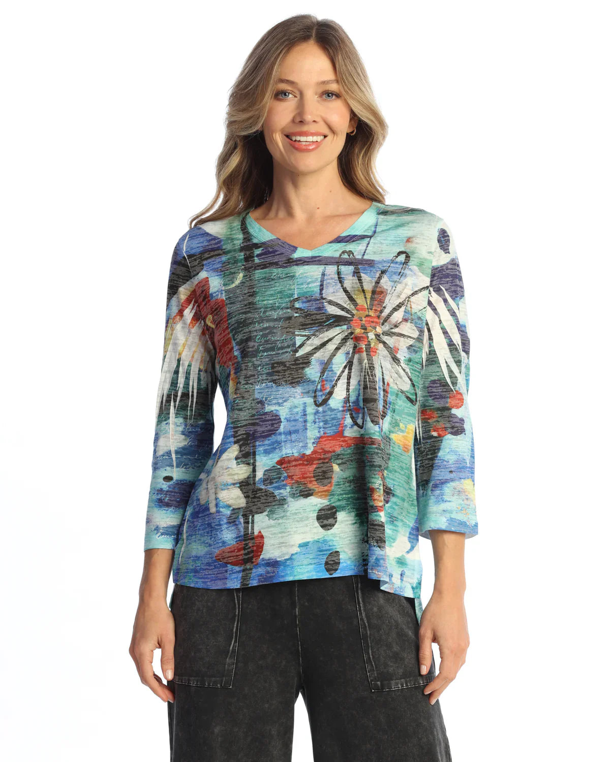 Jess & Jane Petalina Hi-Lo Tunic Top with Side Slit (AJ-2135)