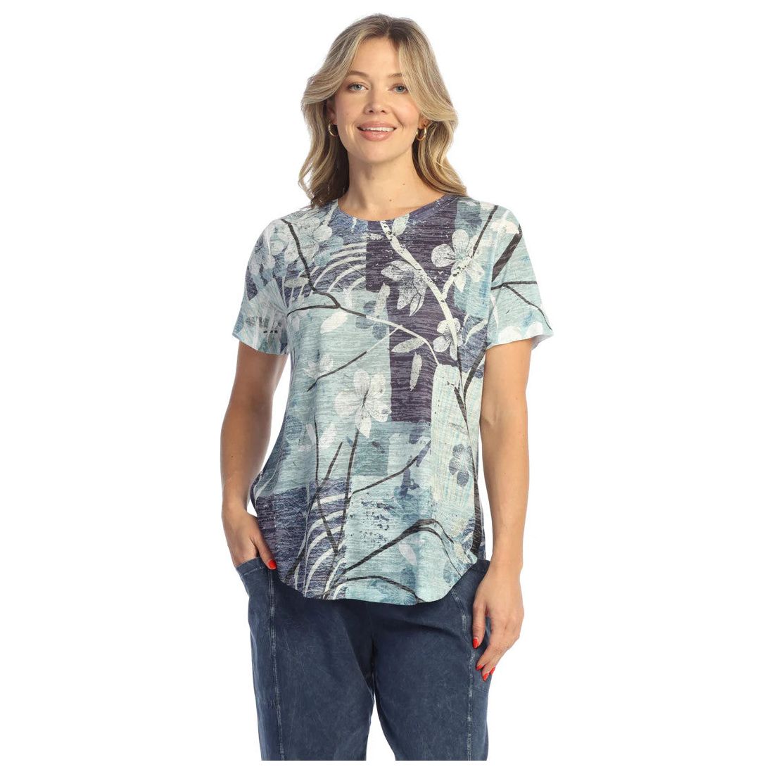 Jess & Jane Hana Burnout Round Hem Short Sleeve Top