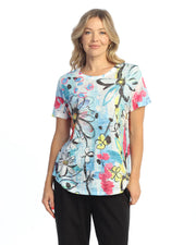 Jess & Jane Laura Short Sleeve Burn Out Round Hem Top (AJ4-20582)