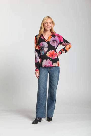 APNY Bright Pink Multi Abstract Half Placket Pull Over Shirt (T16P/C-189D/NC)