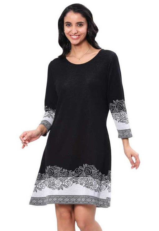 Parsley & Sage Alberta Solid with Print Detail Dress (BLK/WHT)