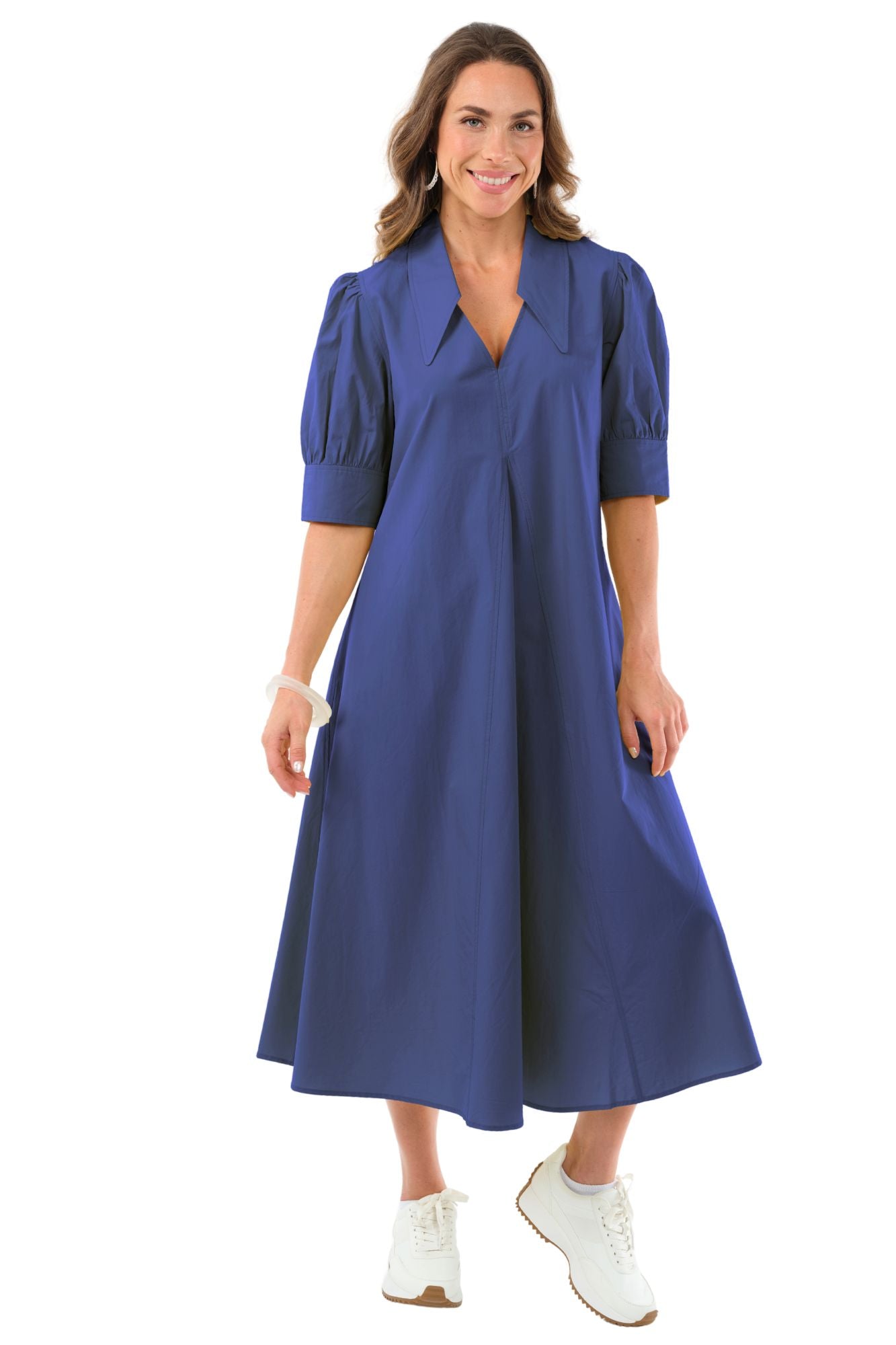 Lior Black Point Collar Short Sleeve Dress (Amber-1-AR)(2 Colors)