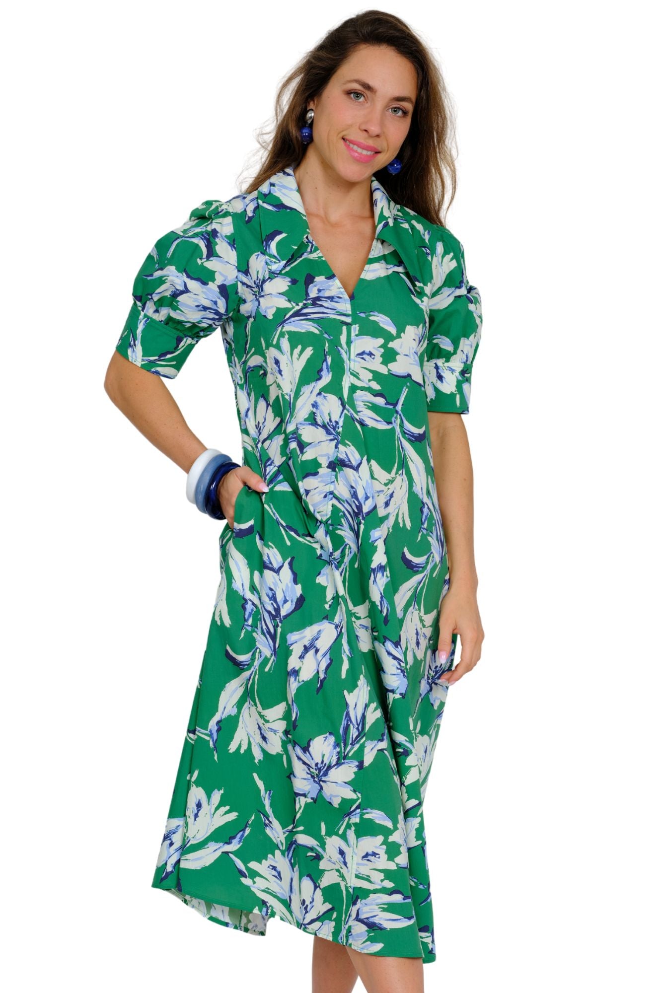 Lior Amber Floral Point Collar Dress (Kelly/Floral)(Amber-16)