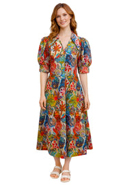 Lior Pointed Collar Short Sleeve Dress (AMBER-21-AR) (Abstract Floral)