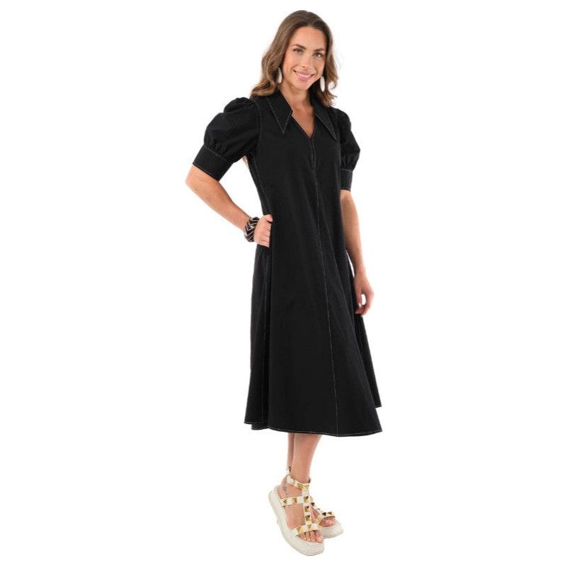 Lior Black Point Collar Short Sleeve Dress (Amber-1-AR)