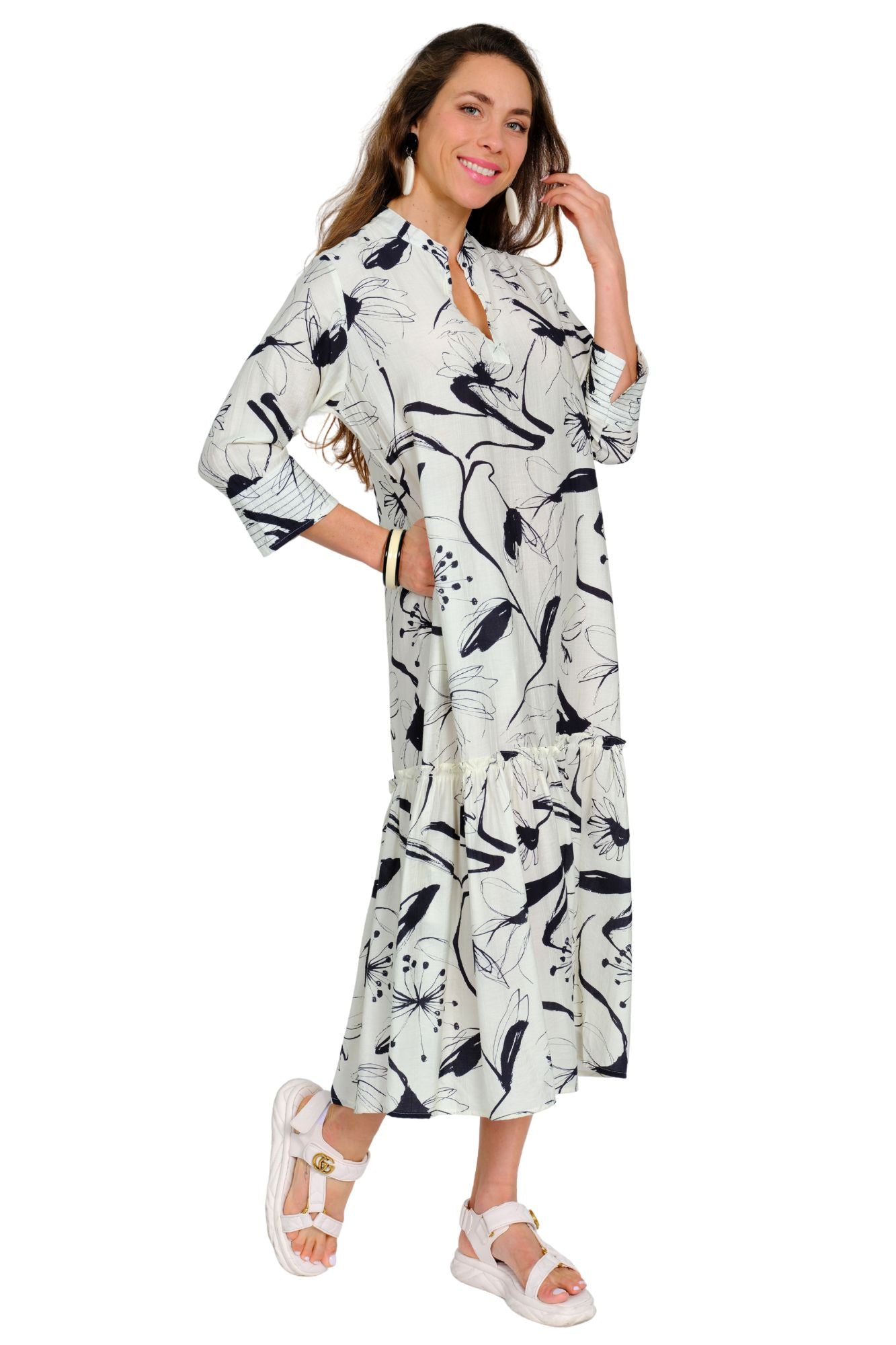 Lior Black and White Floral Long Dress (AMSTERDAM-10-AR) (Floral)