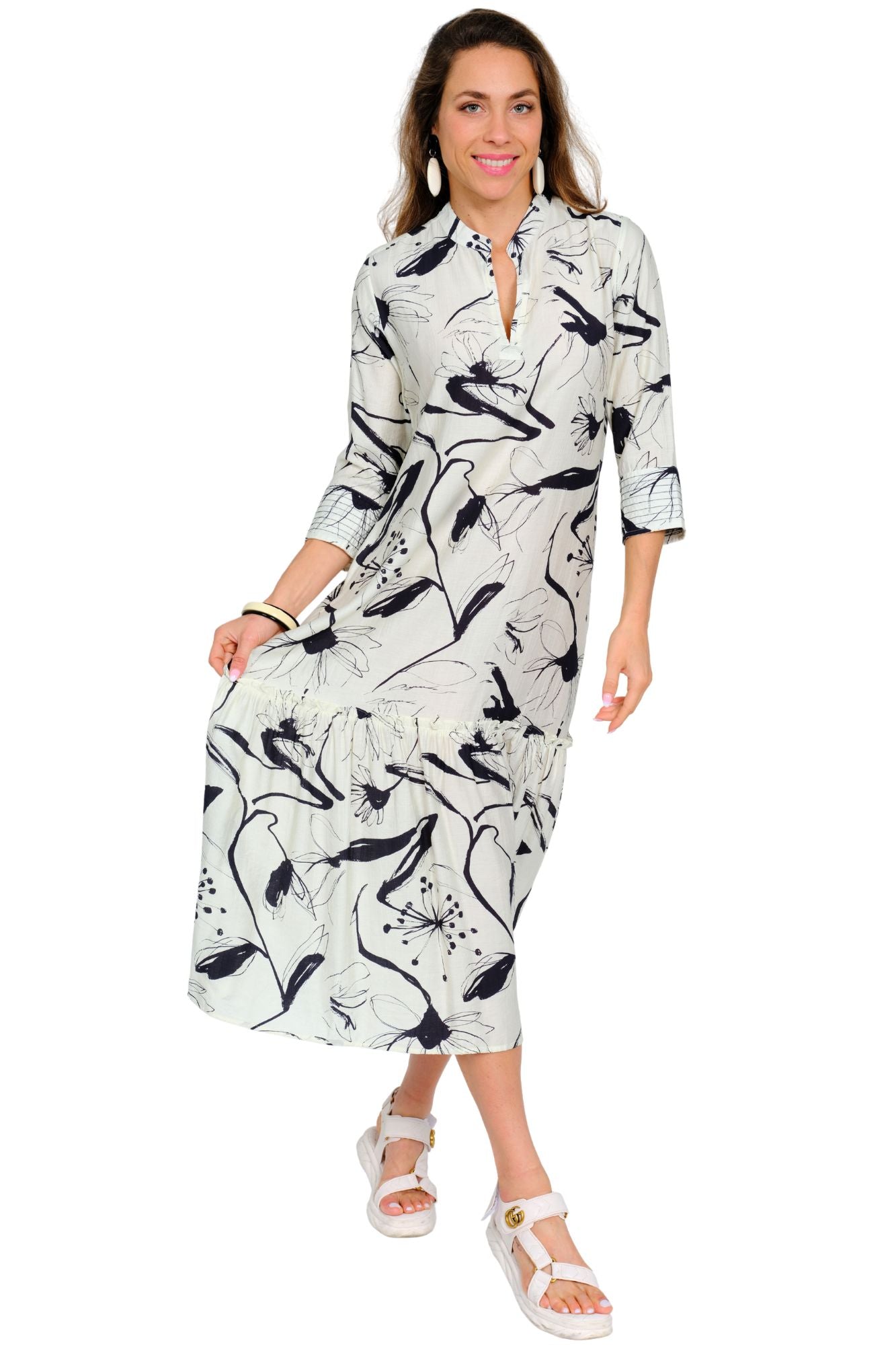 Lior Black and White Floral Long Dress (AMSTERDAM-10-AR) (Floral)