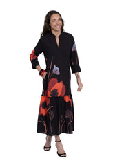 Lior Long Dress With Stitch Cuff (Amsterdam-12-AR) (Black/Coral Blossom)