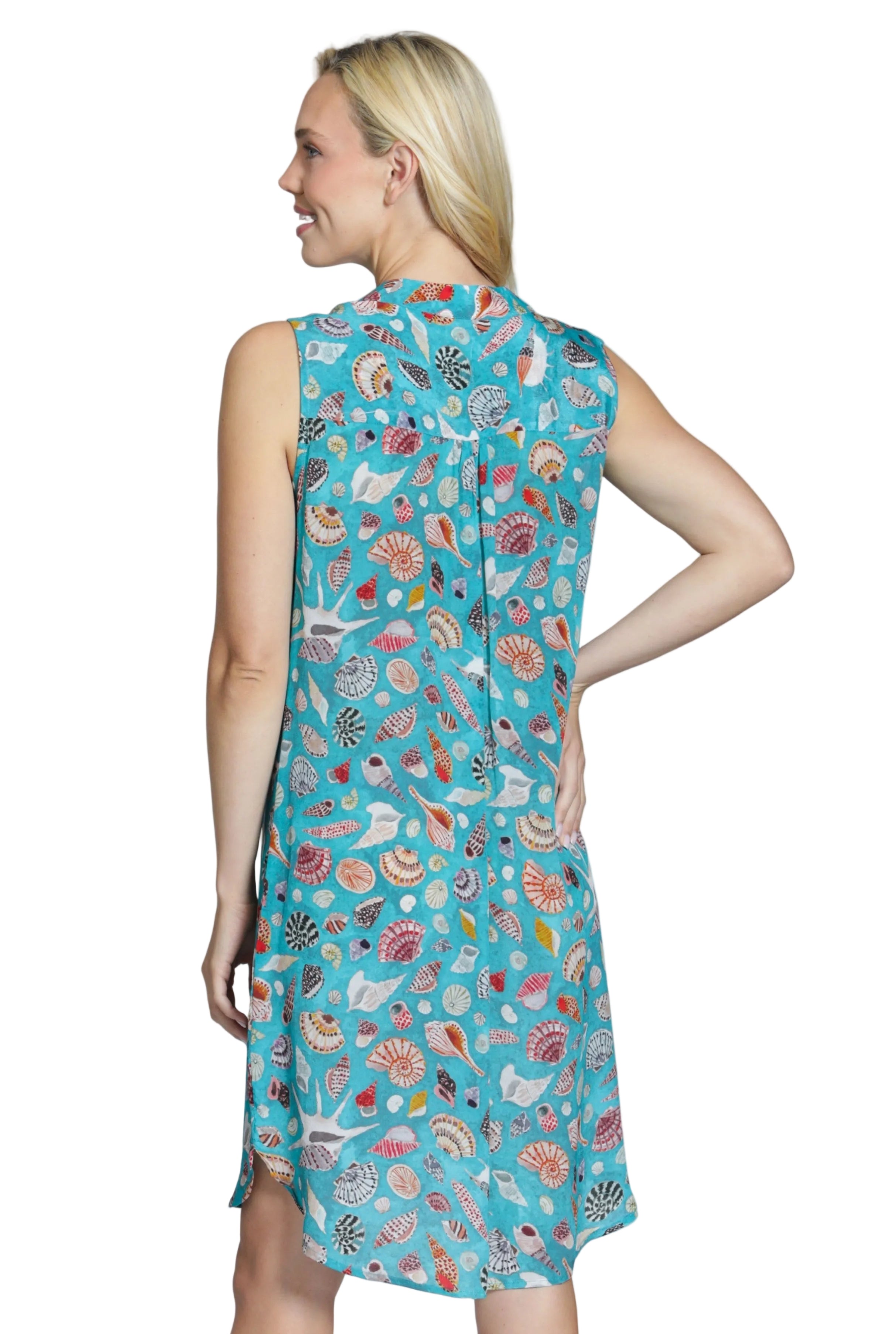 APNY  Seashell Print Sleeveless 1/2 Button Up Dress B-50P/C-378D/NC)(Turquoise)