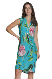 APNY  Floral Print Sleeveless 1/2 Button Up Dress B-50P/C-508D/NC(Turquoise)