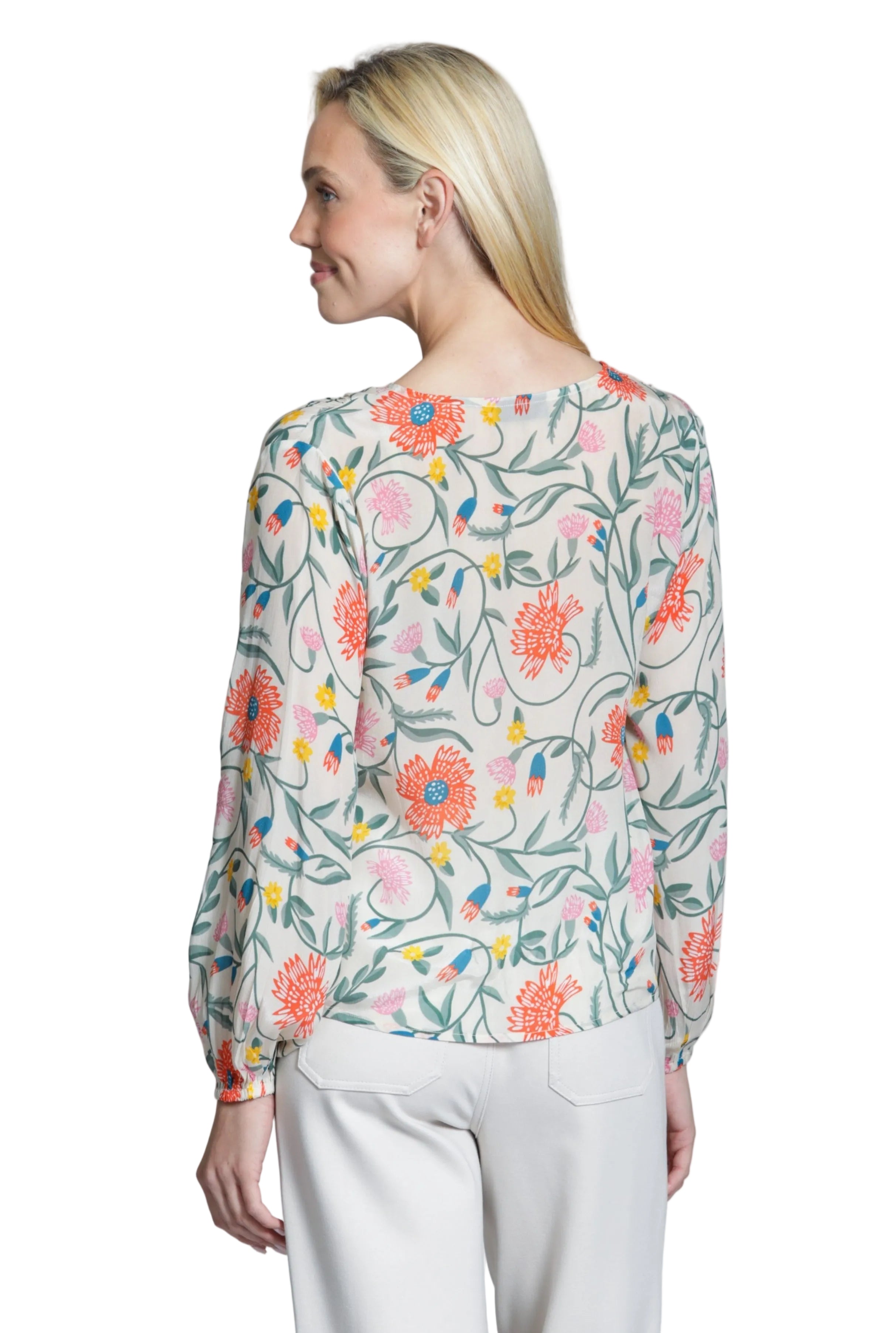 APNY V-Neck Tie front Pullover Floral  Vine Top (B-54P/C-728D/NC (Blush/Multi)