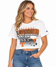 Texas Longhorn Ladies Slant Stars Longhorn Crop Tee (White)(C61500005-683)